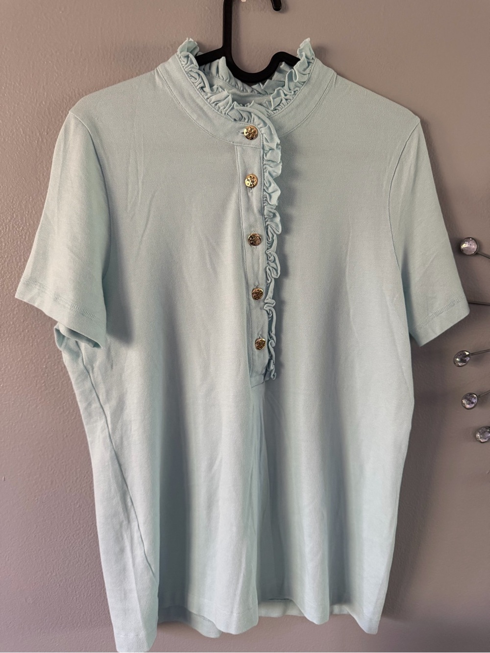 Tory Burch | Lydia Light Blue Ruffle Shirt XL